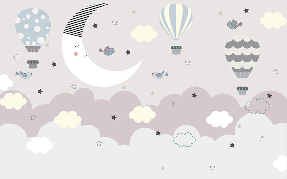 Star Moon Hot Air Balloon Wallpaper Children's Room Mural|