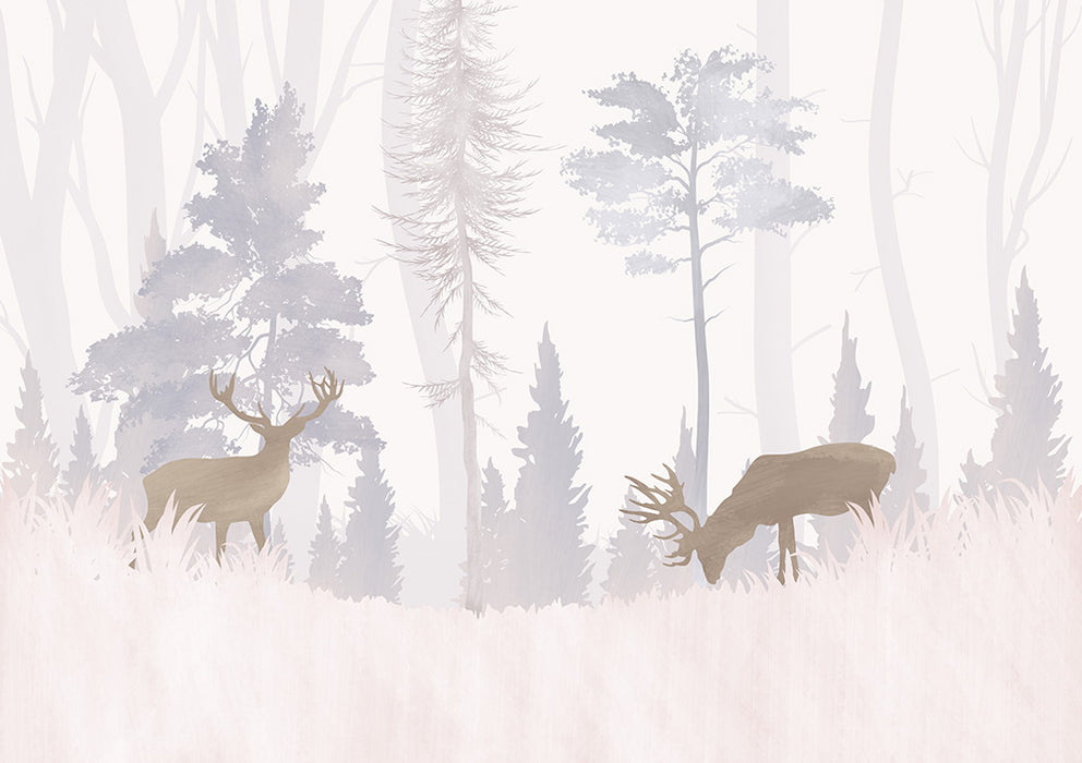 Forest Deer Wallpaper Mural - Natural & Retro Scene for Living Room & Bedroom