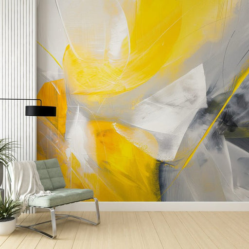 Abstract Art Brushwork Wallpaper Mural | Yellow Grey Modern Style - Carving wallpaper