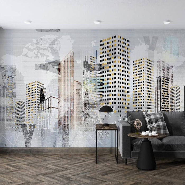 Abstract City Wallpaper | Urban Architecture Mural Painting — Carving ...