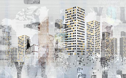 Abstract City Wallpaper | Urban Architecture Mural Painting - Carving wallpaper