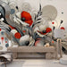 Abstract Flower Explosion Mural: High-Contrast Red & Gray for Industrial Chic Interiors