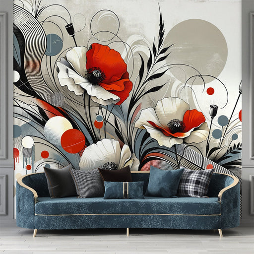 Abstract Flower Wallpaper Mural | High Contrast Colors - Carving wallpaper