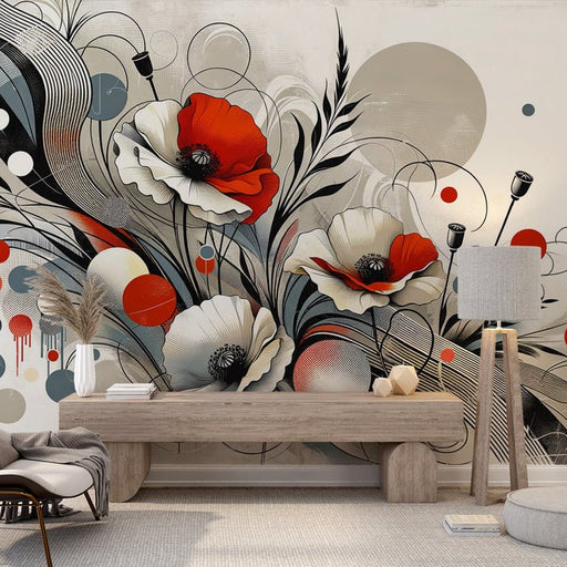 Abstract Flower Wallpaper Mural | High Contrast Colors - Carving wallpaper