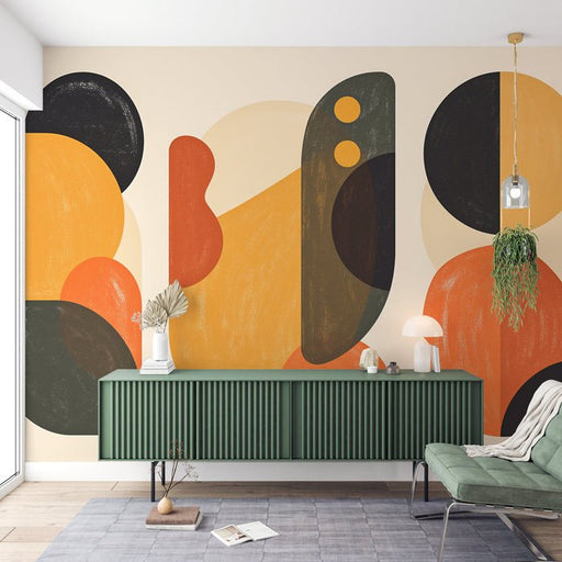 Abstract Geometry Wallpaper Mural | Retro Color Blocks - Carving wallpaper