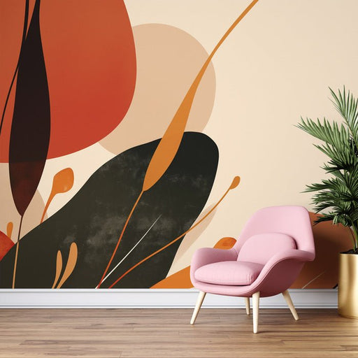 Abstract plant wallpaper mural | Autumn and winter color tones - Carving wallpaper