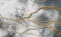Abstract style wallpaper mural | Grey white background with golden lines - Carving wallpaper