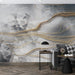 Abstract style wallpaper mural | Grey white background with golden lines - Carving wallpaper