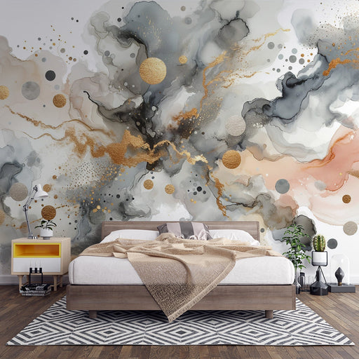 Abstract wallpaper mural | Golden explosion watercolor flash - Carving wallpaper