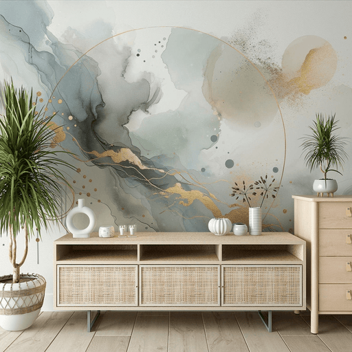 Abstract wallpaper with dull colors and golden lines in watercolor - Carving wallpaper