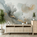 Abstract wallpaper with dull colors and golden lines in watercolor - Carving wallpaper