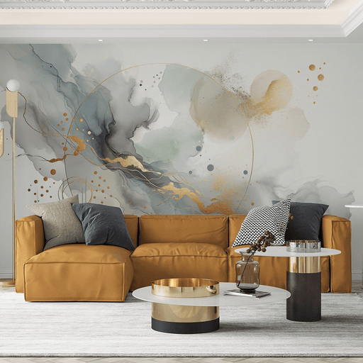 Abstract wallpaper with dull colors and golden lines in watercolor - Carving wallpaper