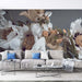 Advanced floral wallpaper | Retro bouquet bedroom mural featuring museum-style floral romance with oil-like textures and low-saturation hues in a modern living room