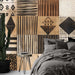 African tribal style wallpaper mural | Geometric patterns in black, white, and brown colors - Carving wallpaper