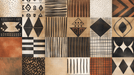 African tribal style wallpaper mural | Geometric patterns in black, white, and brown colors - Carving wallpaper