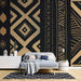 African Tribal Wallpaper in Gold & Black | Ethno-Geometric Design | Premium Vinyl Mural - bold black and gold geometric tribal motifs decorative wall mural