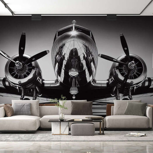 Airplane black and white wallpaper mural | Industrial style study room game room decoration wall