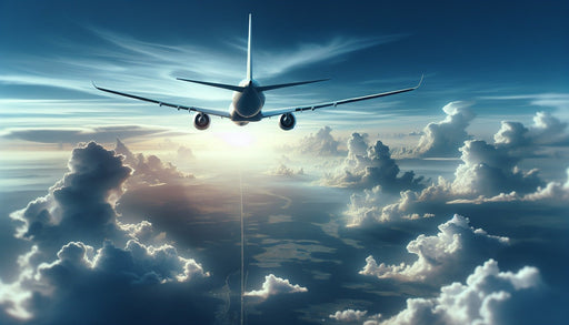 Airplane Wallpaper Mural | Airplane Flying in the Blue Sky and White Clouds - Carving wallpaper