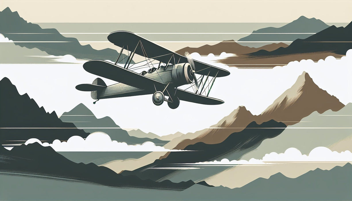 Airplane Wallpaper Mural | Neutral toned Mountains and Planes - Carving wallpaper