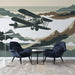 Airplane Wallpaper Mural | Neutral toned Mountains and Planes - Carving wallpaper
