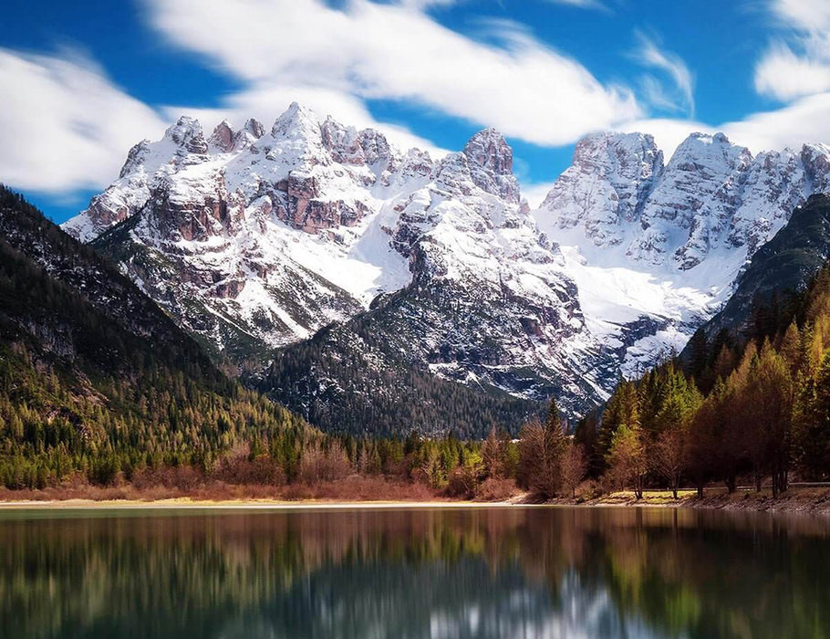 Alpine Serenity Wallpaper Mural: Snow Mountain & Lake Landscape for Living Room & Bedroom