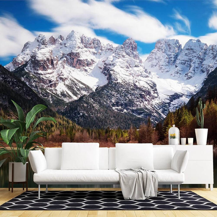 Alpine Serenity Wallpaper Mural: Snow Mountain & Lake Landscape for Living Room & Bedroom