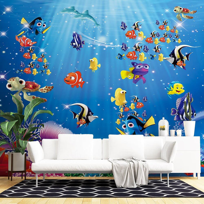 Animated Ocean Wallpaper Mural | 3D Nemo, Dory & Coral Reef – Interactive Underwater Kids Room Decor