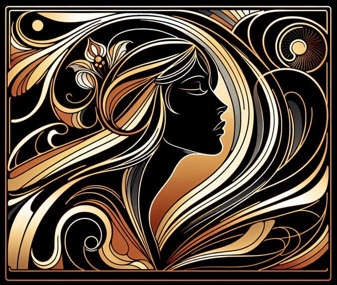 Art Deco Black Gold Female Silhouette Wallpaper Mural - Elegant Wall Décor for Bedroom & Living Room
