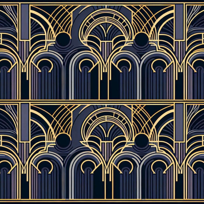 Art Deco Geometric Line Wallpaper Mural | Luxury Blue & Gold Accent Wall - Bedroom & Living Room Décor