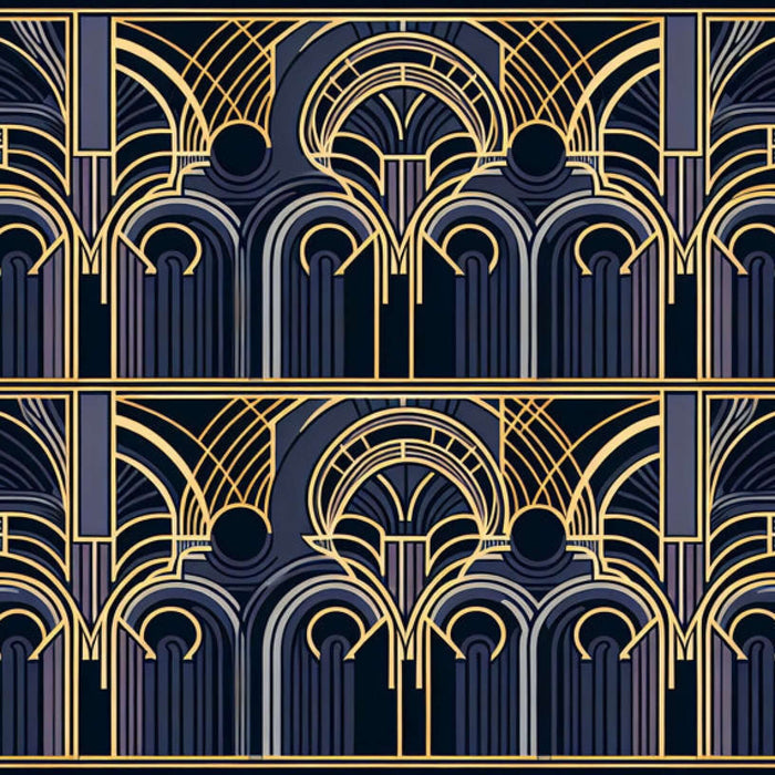 Art Deco Geometric Line Wallpaper Mural | Luxury Blue & Gold Accent Wall - Bedroom & Living Room Décor