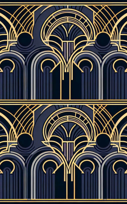 Art Deco Geometric Line Wallpaper Mural | Luxury Blue & Gold Accent Wall - Bedroom & Living Room Décor