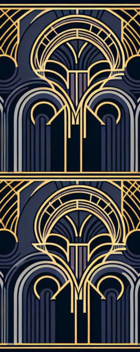 Art Deco Geometric Line Wallpaper Mural | Luxury Blue & Gold Accent Wall - Bedroom & Living Room Décor