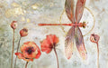 Art hand - painted flower dragonfly wallpaper mural | Poppy flowers, dragonflies - Carving wallpaper