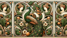 Art Nouveau Peacock Wallpaper | Classical Portrait & Botanical Mural with Luxury Gold Details