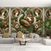 Art Nouveau Peacock Wallpaper | Classical Portrait & Botanical Mural with Luxury Gold Details - ornate peacock mural with botanical motifs and classical figures