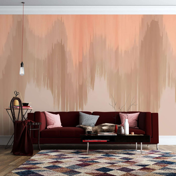 Artistic Abstract Pink Gradient Wallpaper - Modern Brushstroke Décor with pink to peach gradients over muted mountainscapes aesthetic
