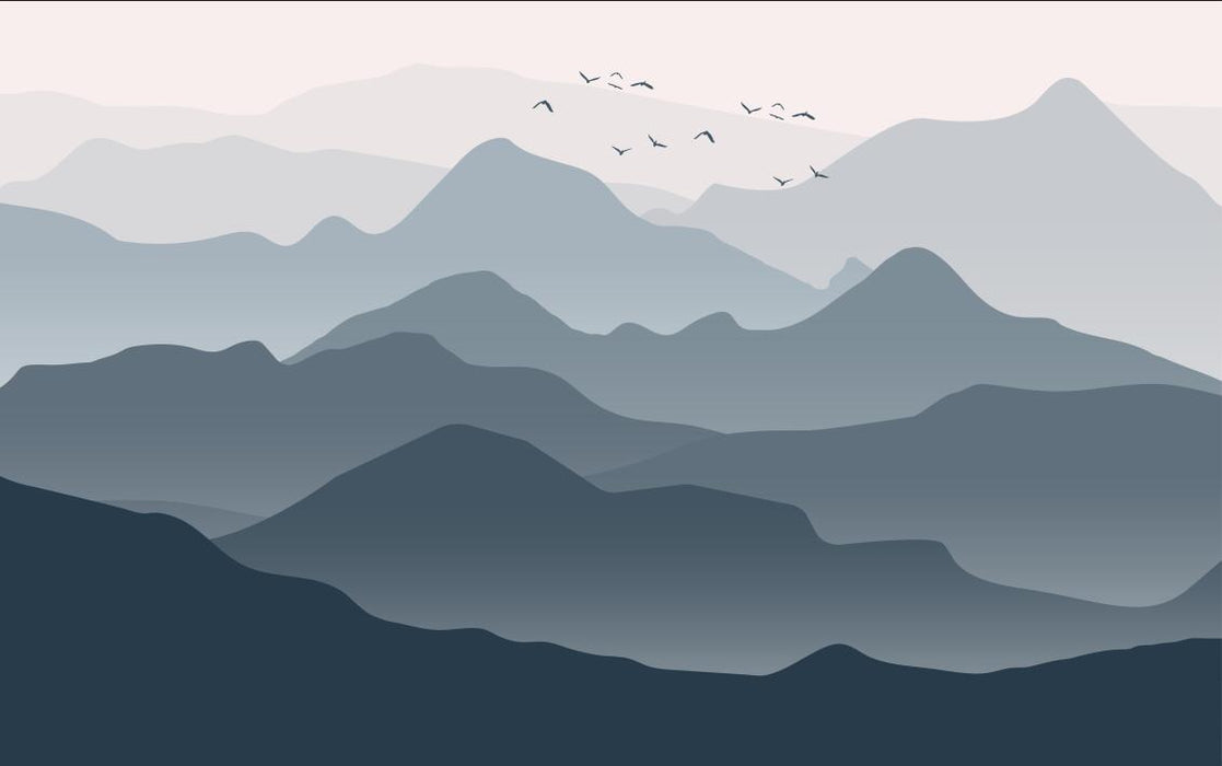Artistic conception wallpaper mural | Mountains and flying birds - Carving wallpaper