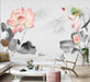Artistic Ink Lotus & Dragonfly Wallpaper Mural | Tranquil Asian Elegance