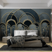Artistic style wallpaper mural | golden arches and tree silhouettes on a blue background - Carving wallpaper