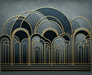 Artistic style wallpaper mural | golden arches and tree silhouettes on a blue background - Carving wallpaper