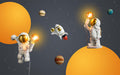 Astronaut Space Lamp Wallpaper Mural | Children's Room Decoration Painting - Interstellar Illumination Dream with astronauts and space lamps in a playful sci-fi space scene