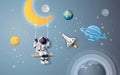 Astronaut Space Swing Children's Wallpaper | Children's Room Bedroom - Astronaut swing with moon and planets, space-themed wallpaper for kids' room