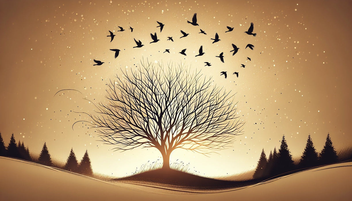 Autumn and Winter Landscape Wallpaper Murals | Dead Trees and Flying Birds - Carving wallpaper