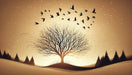 Autumn and Winter Landscape Wallpaper Murals | Dead Trees and Flying Birds - Carving wallpaper