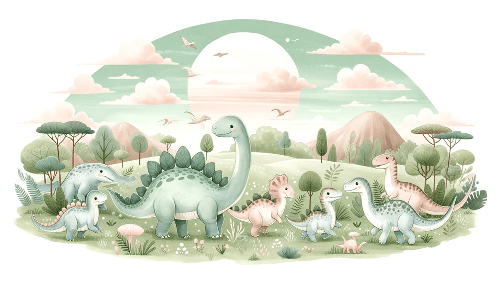 Baby Dinosaur Wallpaper Mural | Cute Green Design - Carving wallpaper