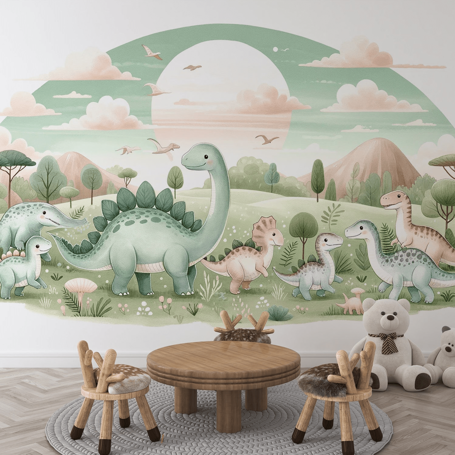Baby Dinosaur Wallpaper Mural | Cute Green Design - Carving wallpaper, image size:1498x1498