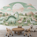 Baby Dinosaur Wallpaper Mural | Cute Green Design - Carving wallpaper