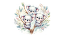 Baby Koala Wallpaper Mural | Watercolor Painting of Three Cute Koala Babies - Carving wallpaper