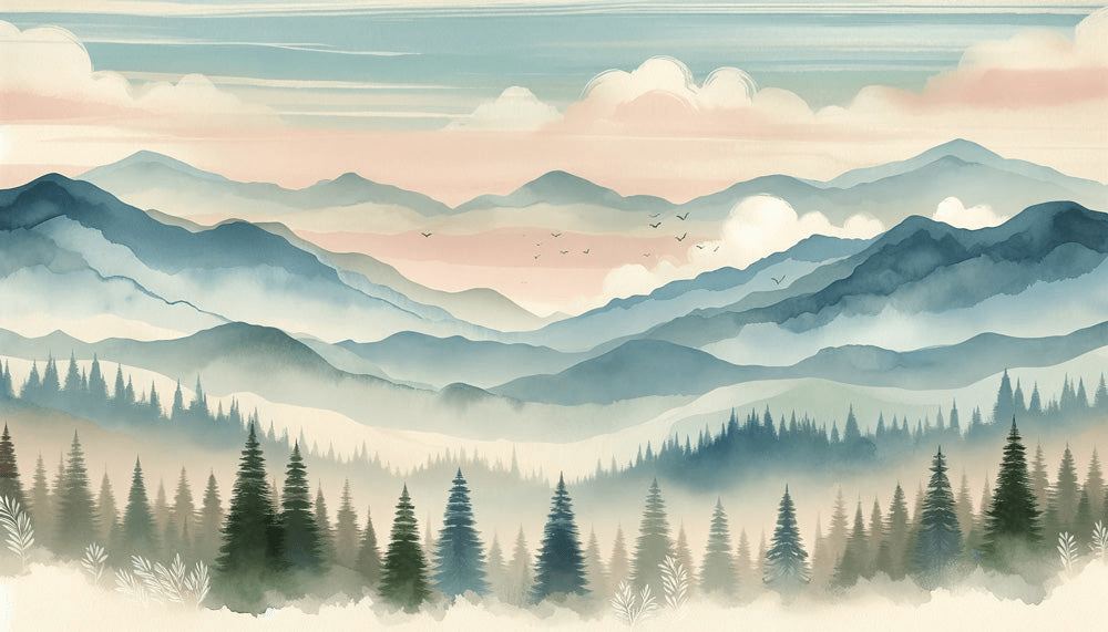 Baby Mountain Wallpaper Colorful Watercolor Painting with Forests and Mountains - Carving wallpaper