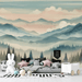 Baby Mountain Wallpaper Colorful Watercolor Painting with Forests and Mountains - Carving wallpaper